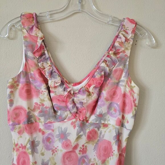 MAGGY LONDON Womens Floral Pink Sleeveless Dress Size 4 100% Silk Y2k  Coquette - Picture 6 of 7